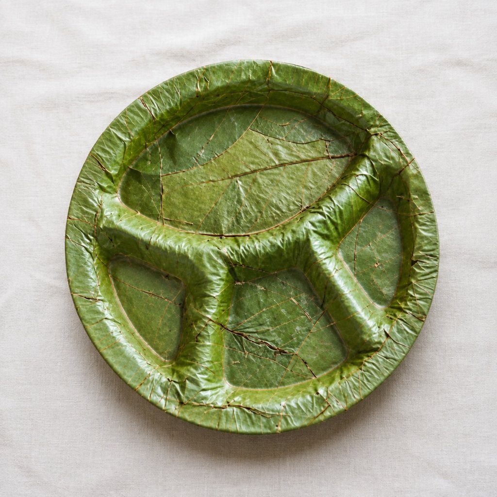 12 Inch Sal Leaf 4-Compartment Buffet Tray for Thali Meals